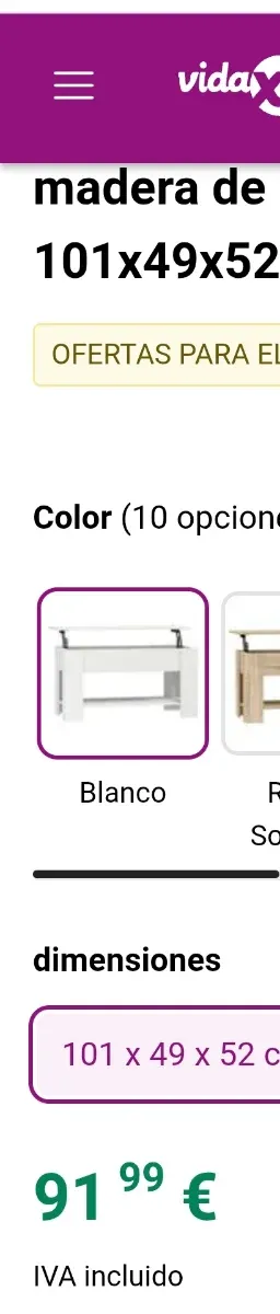 Mesa de centro elevable blanca sin montar