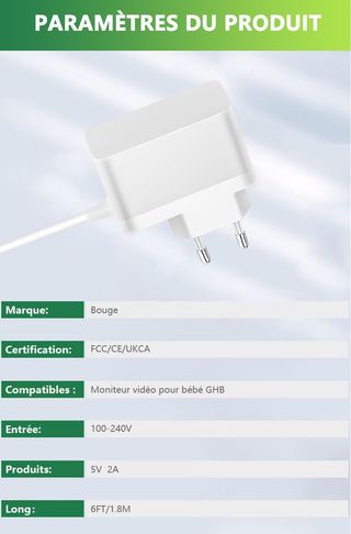 Cargador para BOIFUN 3.2"Babyphone Camera, adaptad