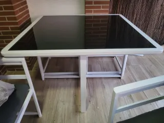 Tavolo da Terrazza in Ferro Bianco e Cristallo