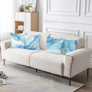 Bonhause Fundas Cojines Mármol Azul Oro 45 x 45 cm