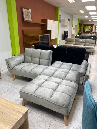 Sofá Cama Click Clack con Puff Gris Nuevo