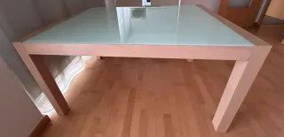 Mesa de comedor extensible madera y cristal