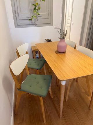 Mesa comedor madera bamboo y 4 sillas