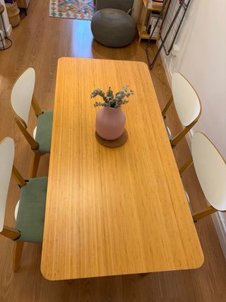 Mesa comedor madera bamboo y 4 sillas