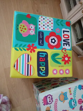 1 Puf almacenaje infantil búhos ó multicolor 38cm