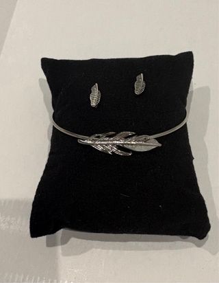 Pulsera y pendientes hoja plata