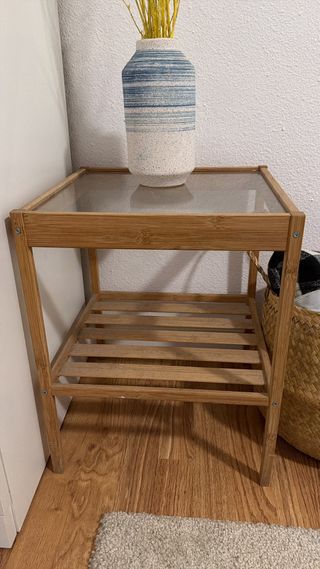 Mesa auxiliar madera y cristal