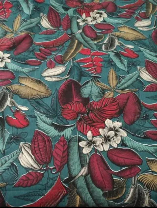 Tela lino y algodón estampado tropical