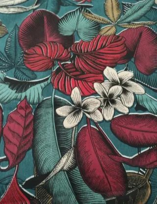 Tela lino y algodón estampado tropical