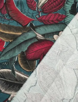 Tela lino y algodón estampado tropical