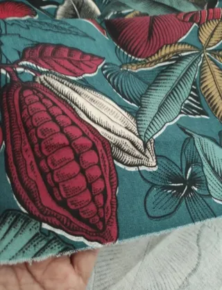 Tela lino y algodón estampado tropical