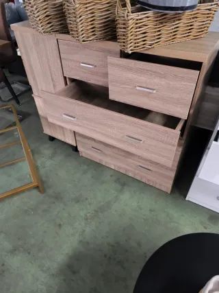 Cómoda 5 cajones blanca y cambrián