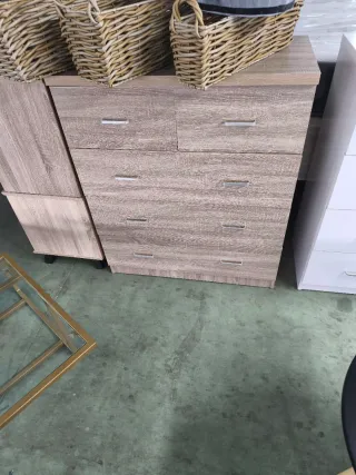 Cómoda 5 cajones blanca y cambrián