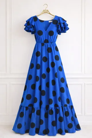 Vestido largo lunares azul y negro