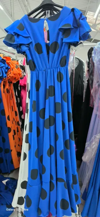 Vestido largo lunares azul y negro