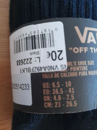 Calcetines Vans Crew Negros Talla de 36.5 a 41