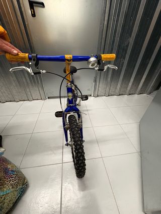 Bicicleta infantil azul y amarilla