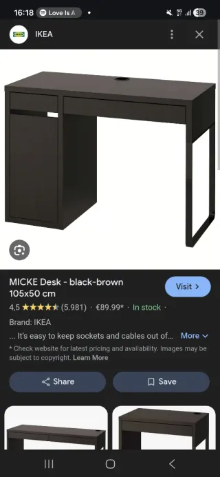 Escritorio MICKE IKEA negro-marrón 105x50