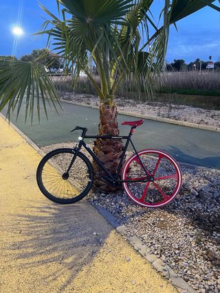 Bicicleta Fixie Negra Ruedas Rojas