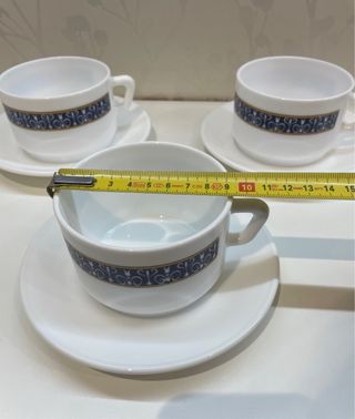 3 Tazas desayuno vintage arcopal france azul y oro