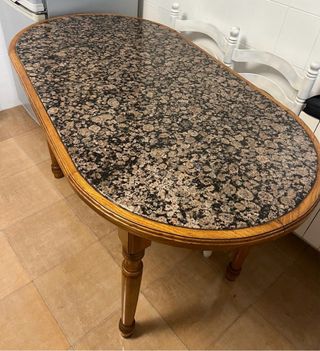 Mesa ovalada madera y mármol 120x75 cm