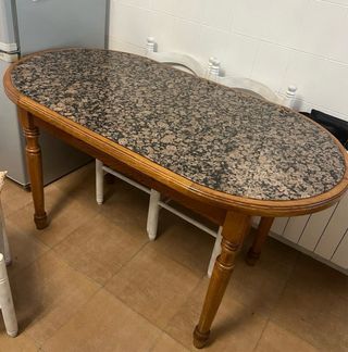 Mesa ovalada madera y mármol 120x75 cm
