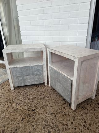 2 Mesitas de Noche Madera y Piedra 55x36x60