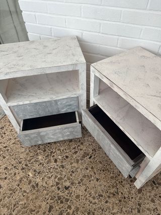2 Mesitas de Noche Madera y Piedra 55x36x60