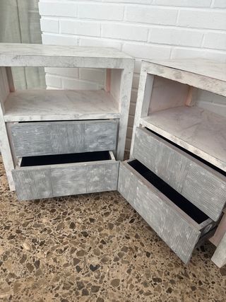 2 Mesitas de Noche Madera y Piedra 55x36x60