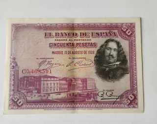 Billete 50 Pesetas España 1928 Velázquez
