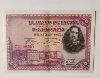 Billete 50 Pesetas España 1928 Velázquez