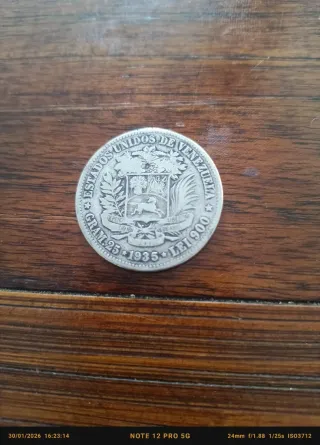 Moneda 5 Bolívares Plata 1935 Venezuela