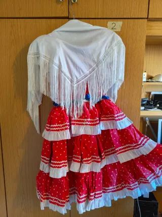 Disfraz Flamenco Rojo + chal blanco Talla 8-10