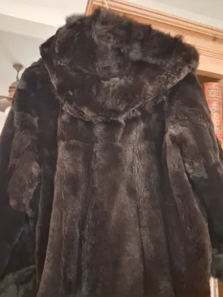 Abrigo de piel auténtica negro/marrón