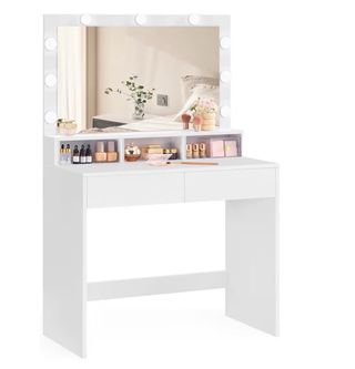 Tocador de maquillaje con espejo y luces