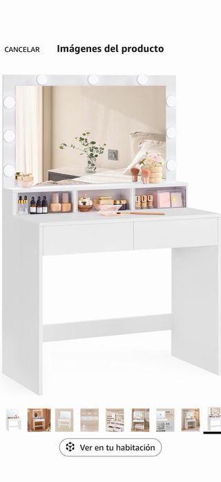 Tocador de maquillaje con espejo y luces