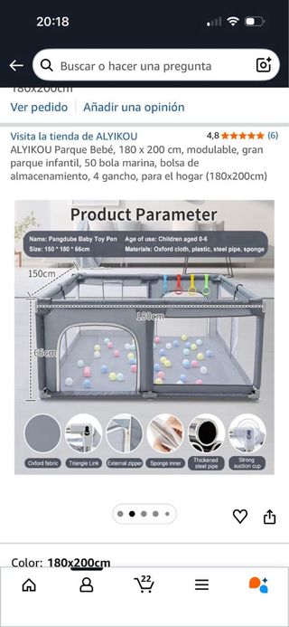 Parque infantil ALYIKOU 180x200cm sin estrenar