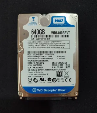 Disco Duro WD 640GB Scorpio Blue