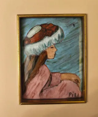 Cuadro al óleo mujer con sombrero