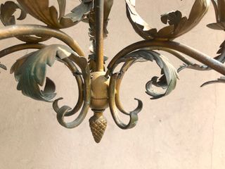 Lampadario vintage 5 bracci oro e verde