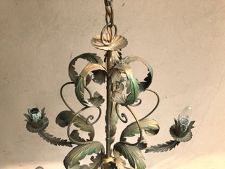 Lampadario vintage 5 bracci oro e verde