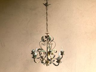 Lampadario vintage 5 bracci oro e verde