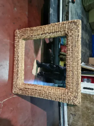 Espejo Marco Mimbre Marrón y Verde