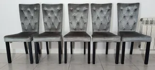 Juego de 5 sillas de terciopelo gris