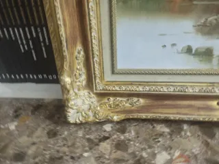 Cuadro decorativo y marco madera tallada antigua