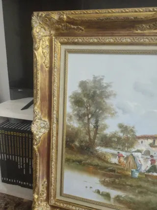 Cuadro decorativo y marco madera tallada antigua