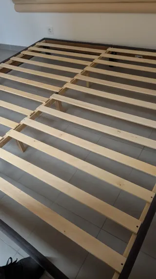 Estructura de cama de tela y madera 200x200