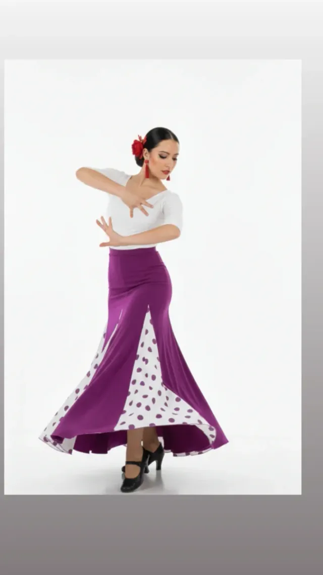 Falda Flamenco Lunares Morado Blanco Talla Única
