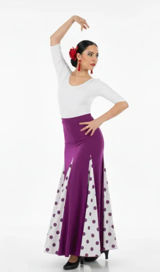 Falda Flamenco Lunares Morado Blanco Talla Única