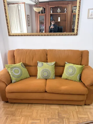 Juego 2 sofás tela marrón